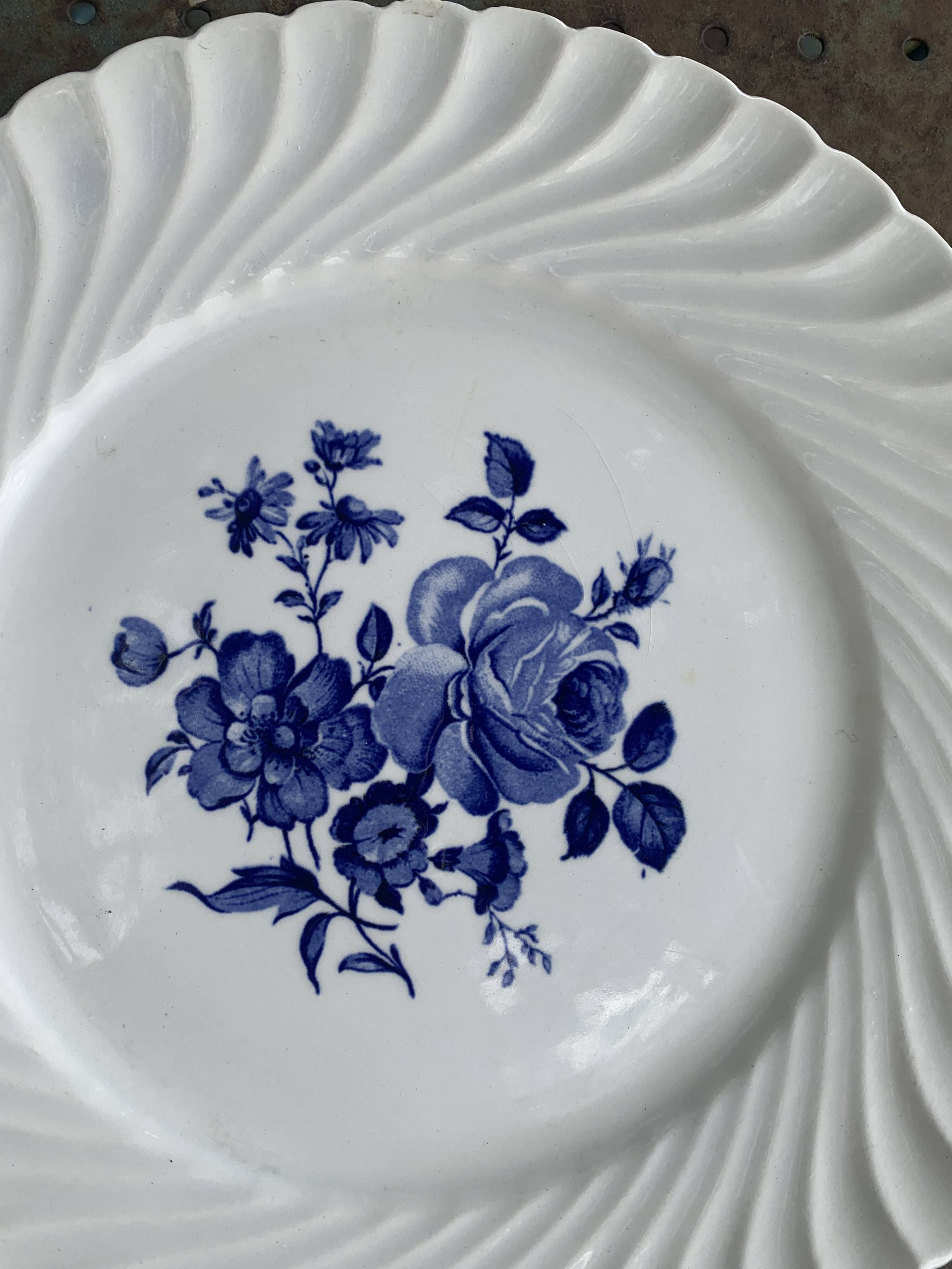 3 Luneville France vintage blue rose dinner plates