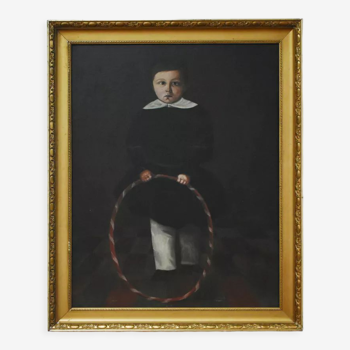 Painting of a child with a red hoop, 19th c.