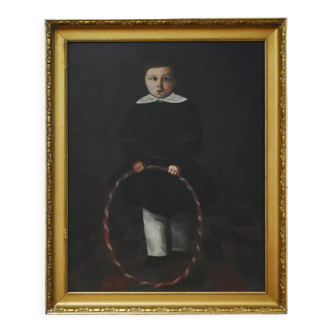 Painting of a child with a red hoop, 19th c.