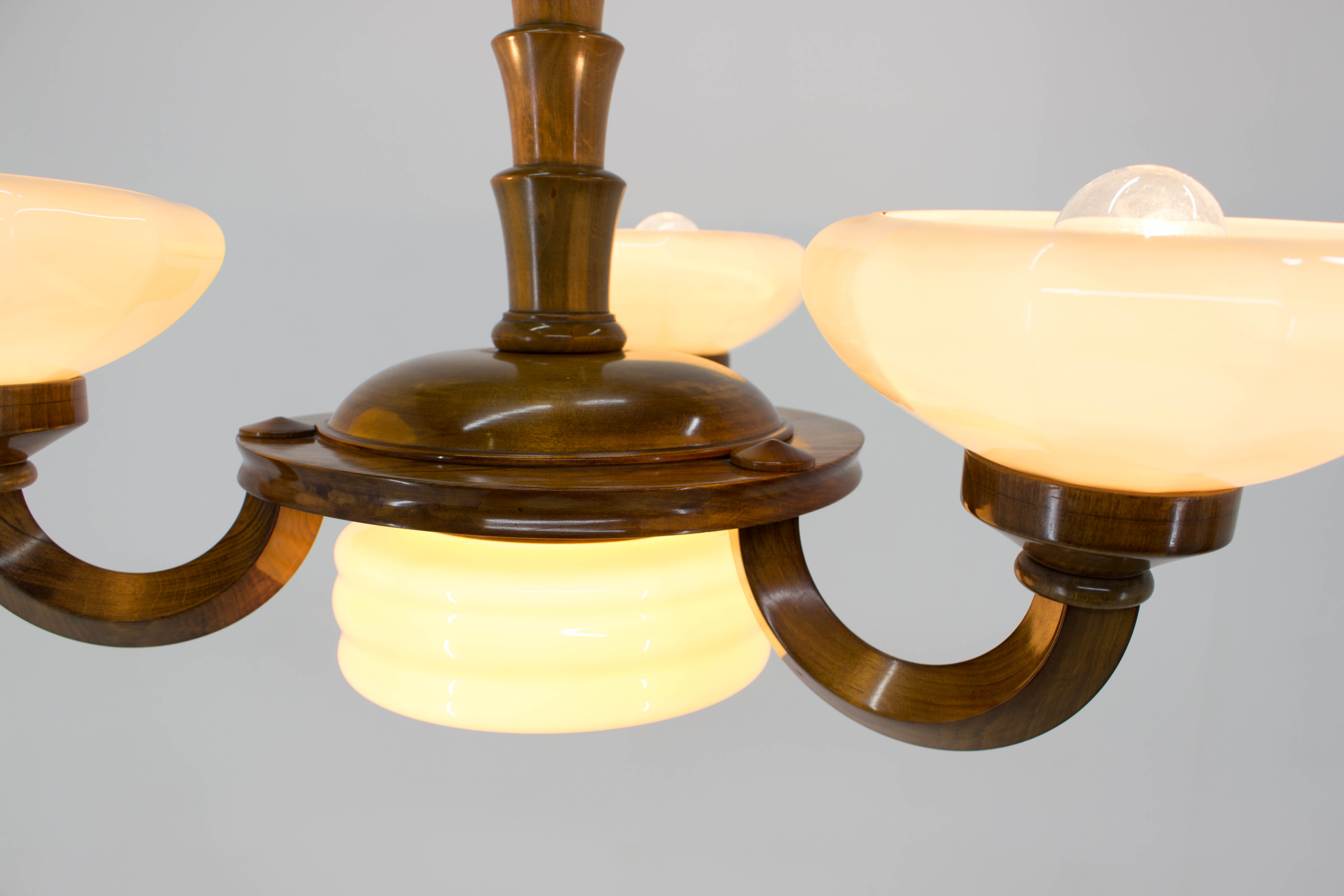 Art deco wood chandelier, 1930s