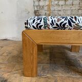 Ottoman vintage en bois et tissu jacquard, 1960/70