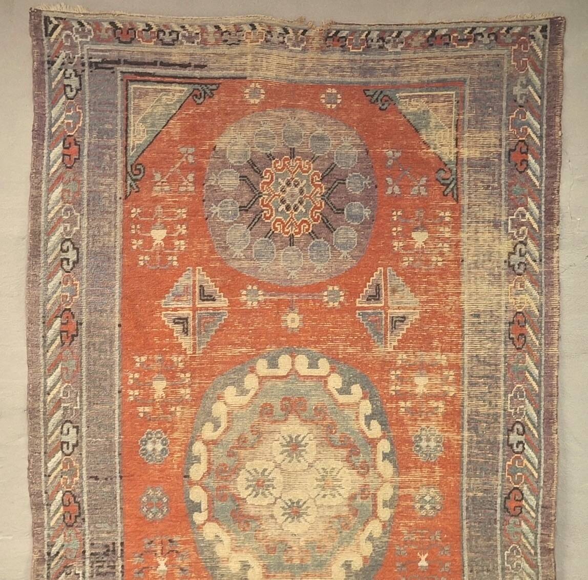 Antique Khotan rug Uyghur East Turkestan 1910