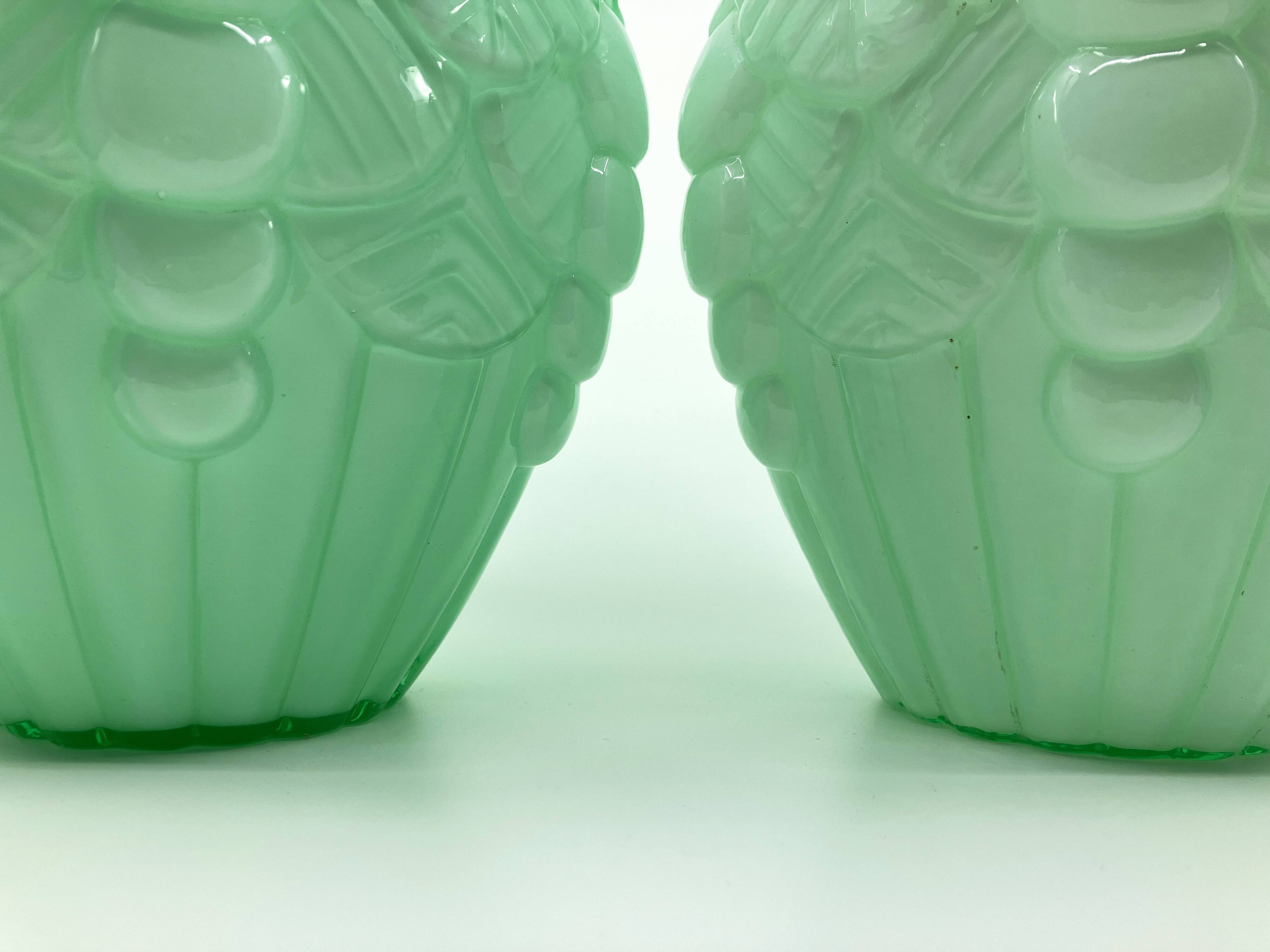 2 Art Deco vases in green opaline • Circa 1920/30