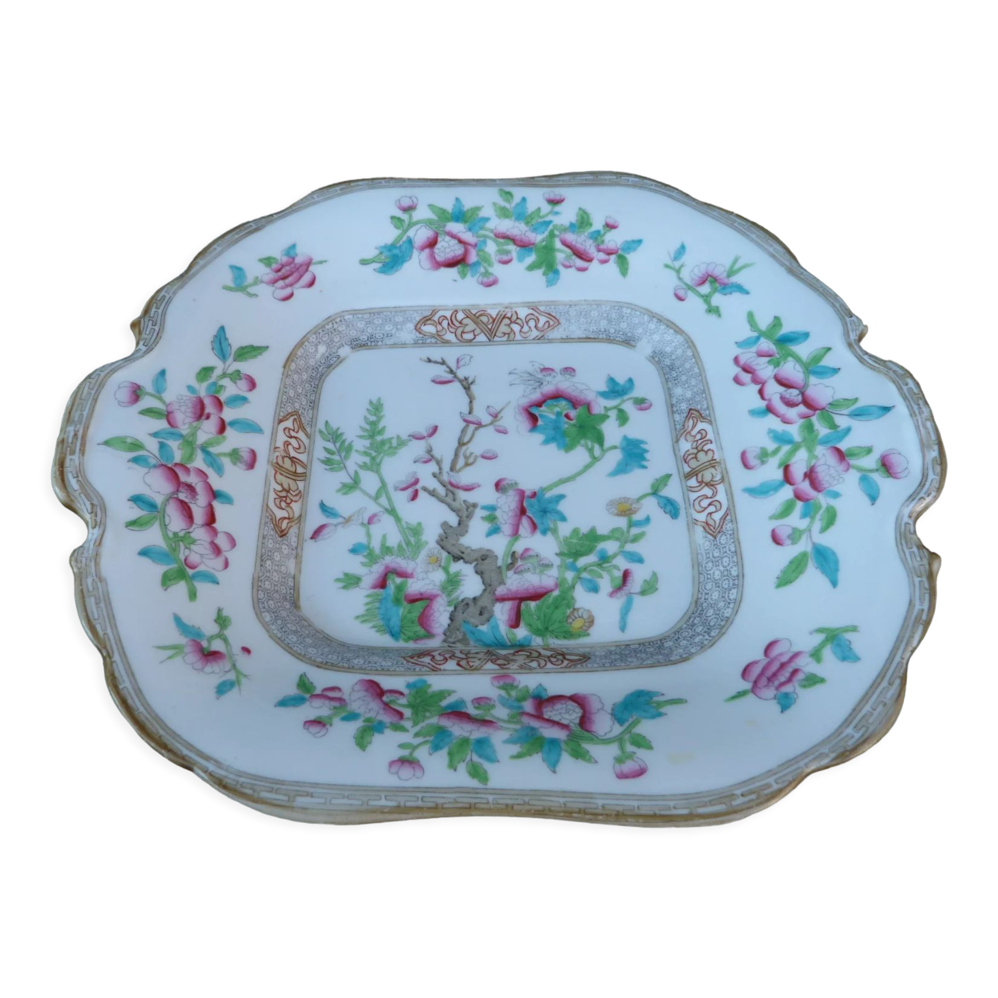 Ancient porcelain dish China Asia square edge chantournés