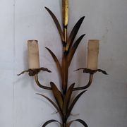 Pair of gold metal leaf wall sconces