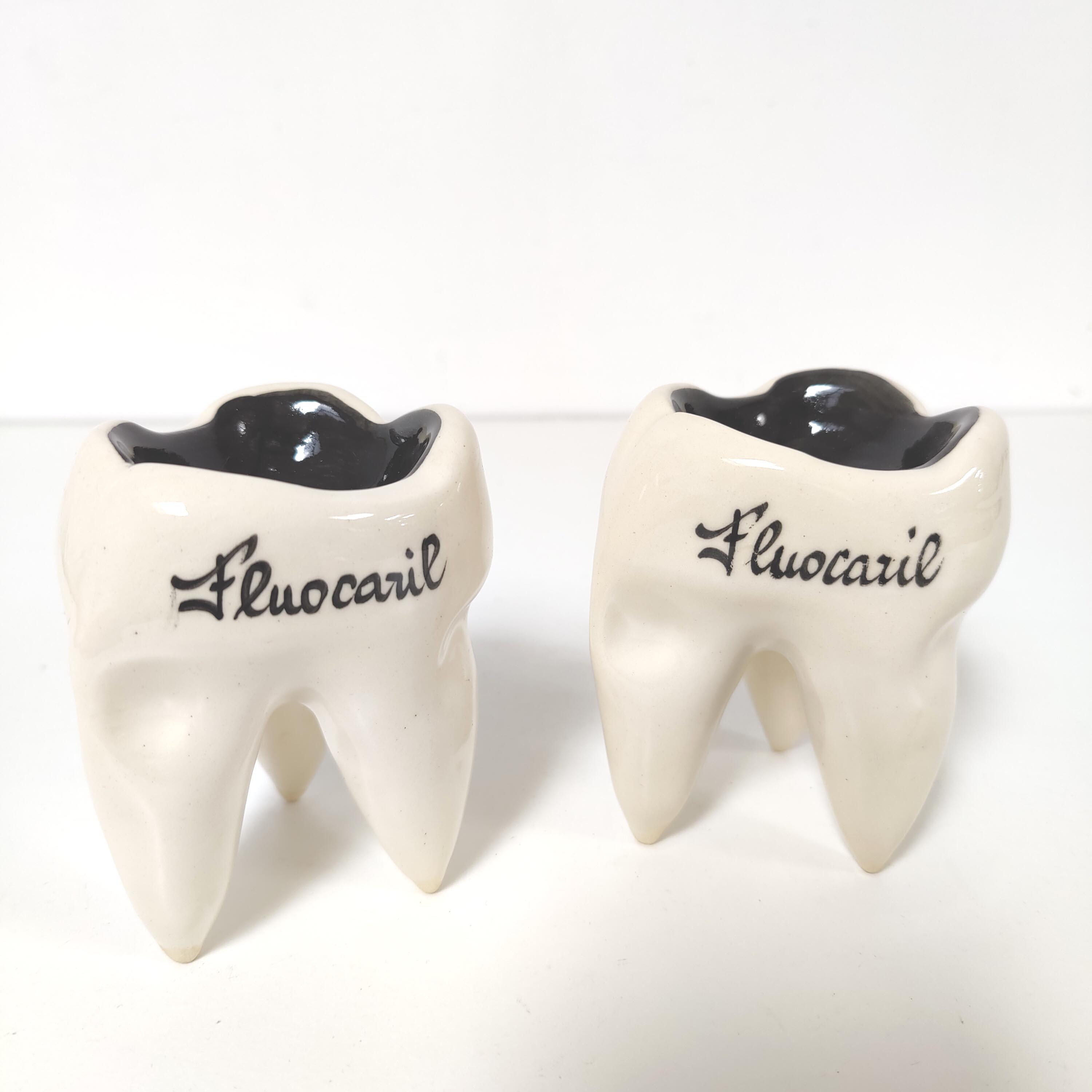 Set of two ceramic Fluocaril advertising ashtrays