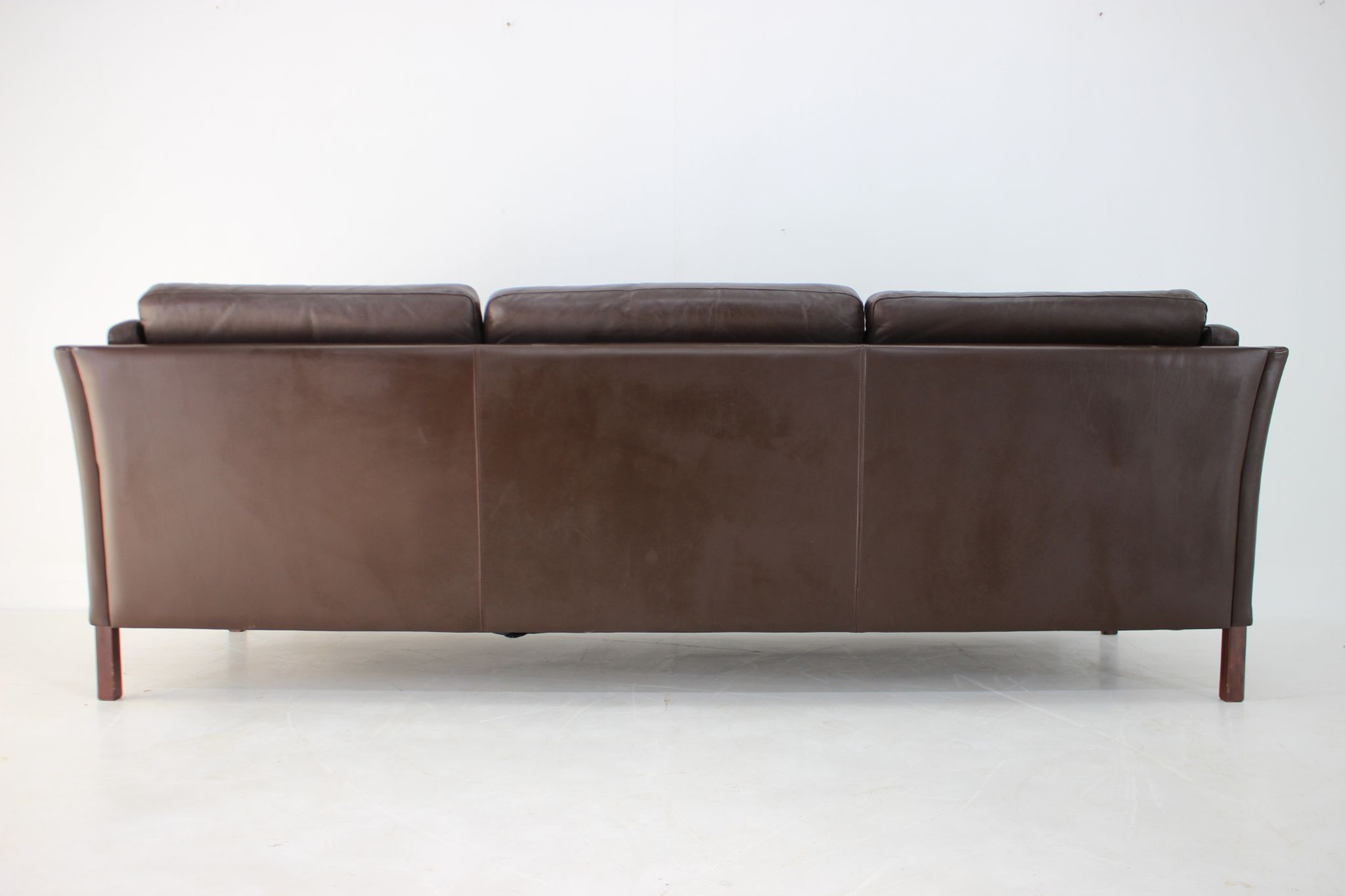 1970s danish brown leather 3-seater sofa