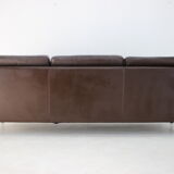 Canapé 3 places en cuir brun danois des années 1970