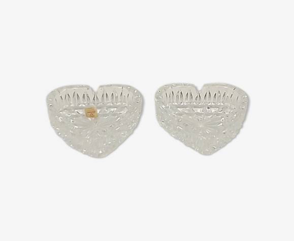 Lot de 2 cendriers en cristal transparent forme coeur