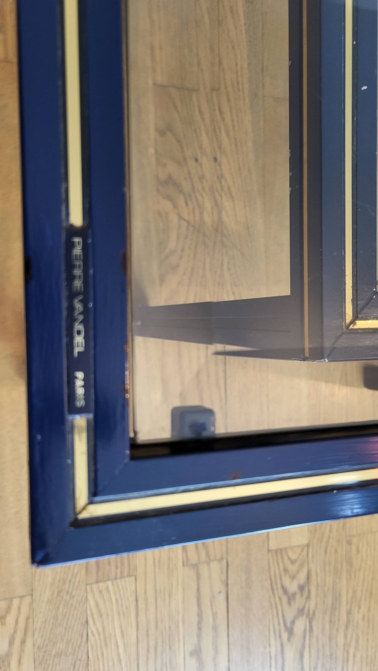 Set of 3 Pierre Vandel nesting tables in blue lacquered metal and glass top, French 1970 Vintage