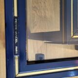 Set of 3 Pierre Vandel nesting tables in blue lacquered metal and glass top, French 1970 Vintage