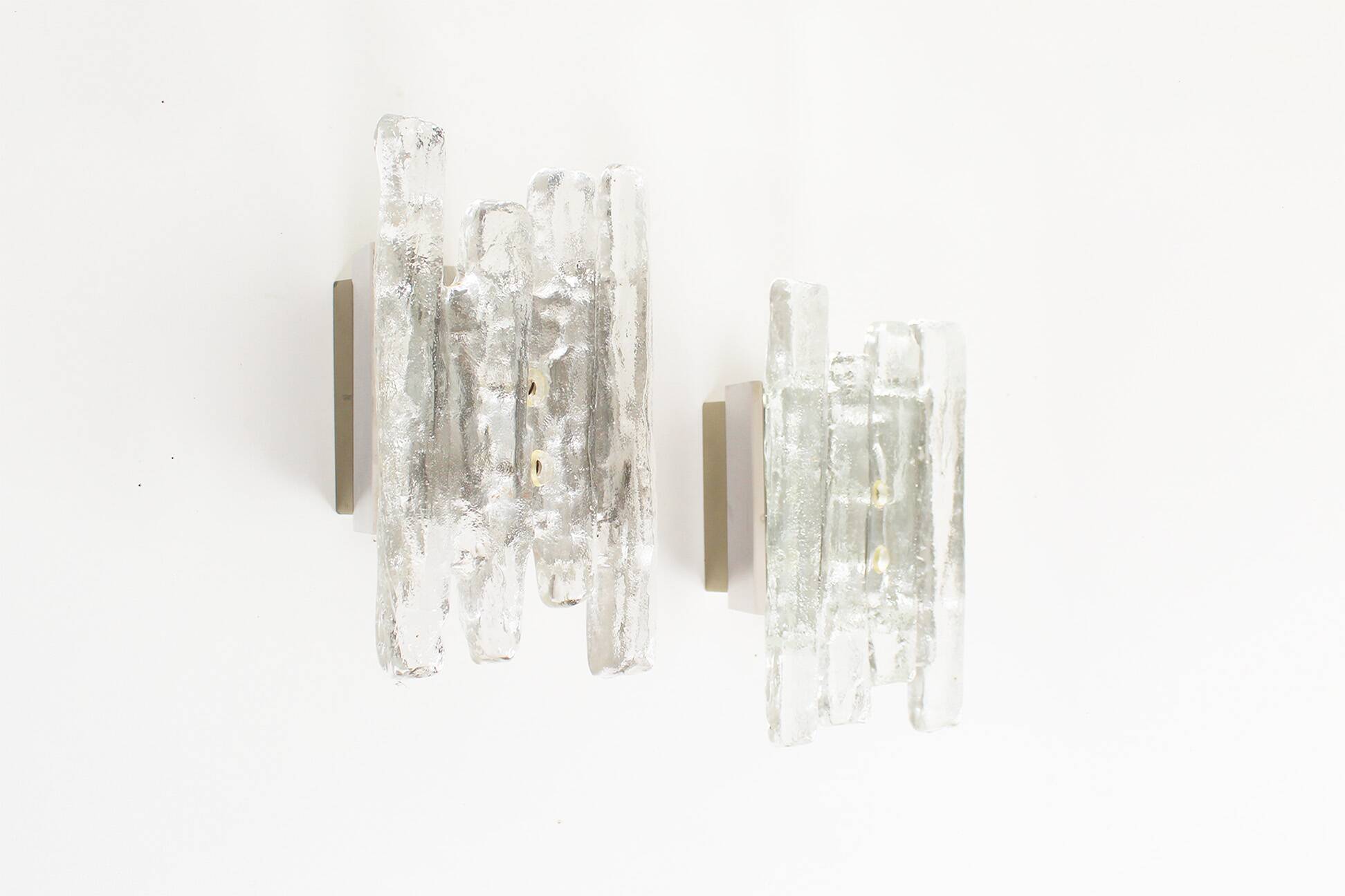 Pair of large 'ice glass' wall lamps by Kalmar, Austria 1960's
