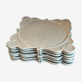 7 square plates in grey blue ceramic