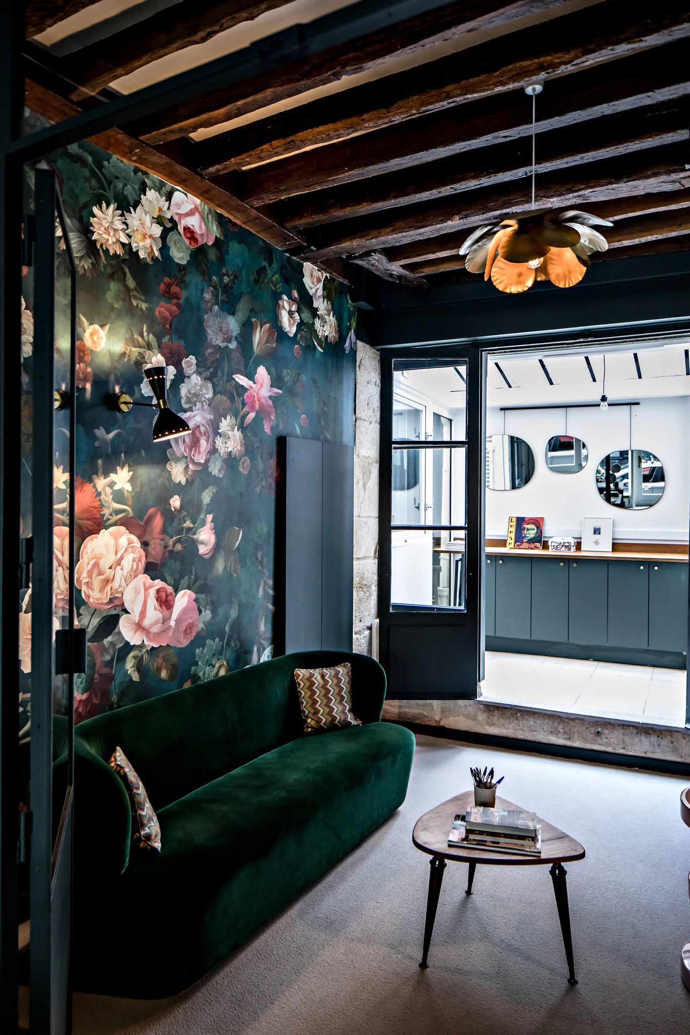 Gubi green velvet sofa