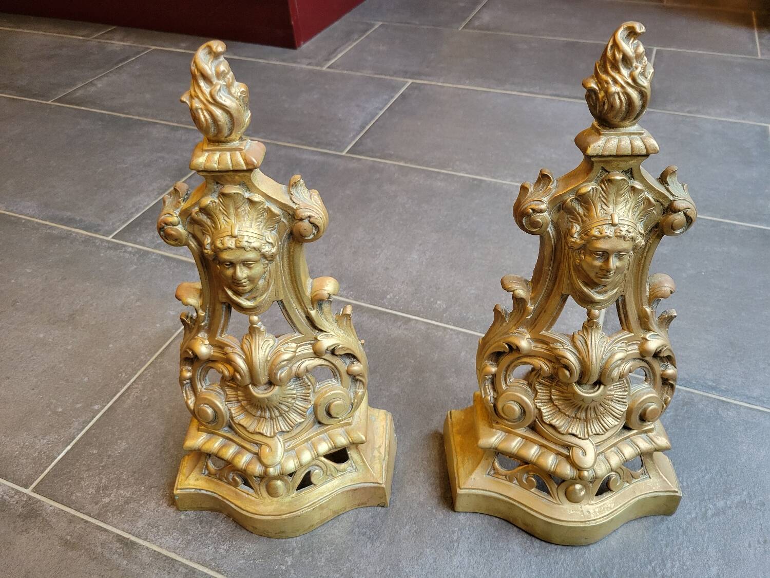 19th century gilded bronze andirons