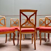 Suite Of Six Chairs In Cherrywood Cross Backrest Restoration Style 20th Century