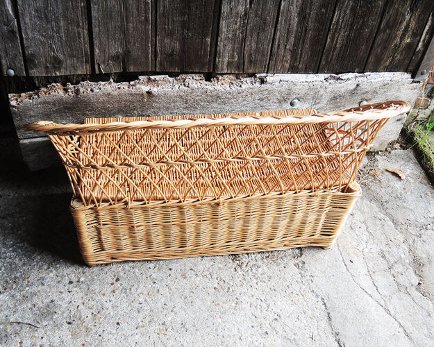 Old wicker toy chest bench