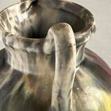 Vintage vase with flaming ceramic handles