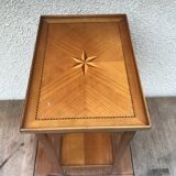 Old Table Appoint Wood Plateau Marqueté Star Feet Compass - Vintage Drawer