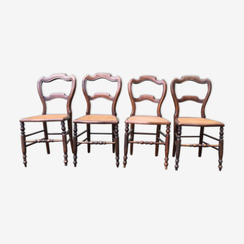 4 chaises cannées en hêtre de style Louis Philippe