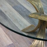 Table basse en verre, design années 80, Luciano Frigerio. Design brutaliste