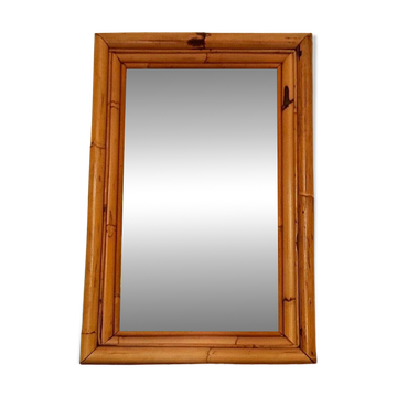 Miroir espagnol vintage en bambou naturel, 1950