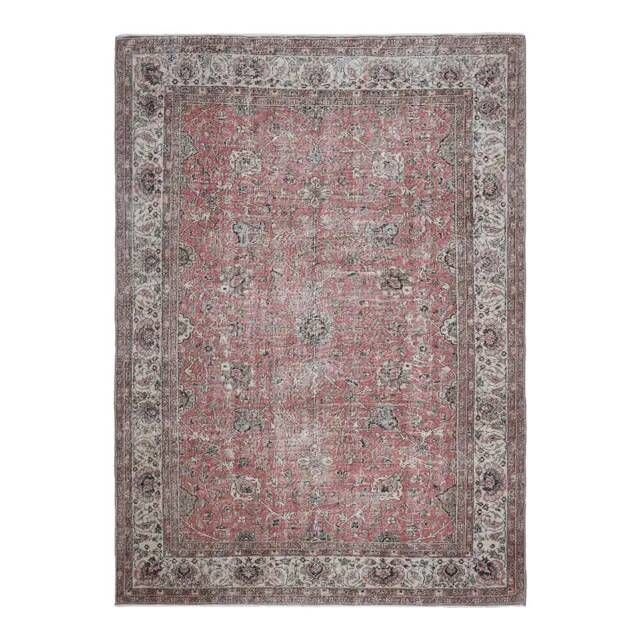 1970s Vintage Turkish Handmade Wool Pink Oversized Area Rug 212x290
