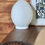Minimalist egg lamp Domec in opaque white glass by Vianne, 1970s.