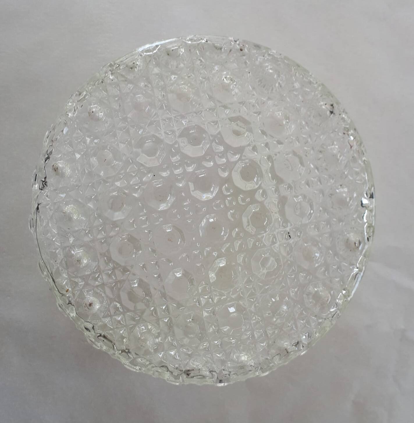 Vintage round chiseled glass ceiling light / wall lamp 1950s 1960s 1970s