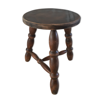 Tabouret en bois tourné tripode vintage