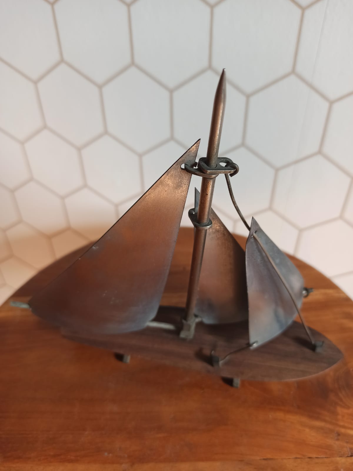 Sculpture Sailboat art deco in wood and metal