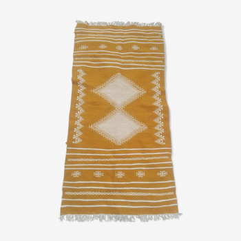 Tapis kilim moutarde et blanc fait main en pure laine 80x160cm