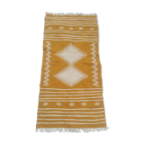 Pure wool handmade mustard and white Kilim rug 80x160cm