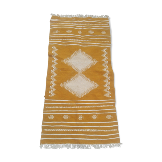 Pure wool handmade mustard and white Kilim rug 80x160cm