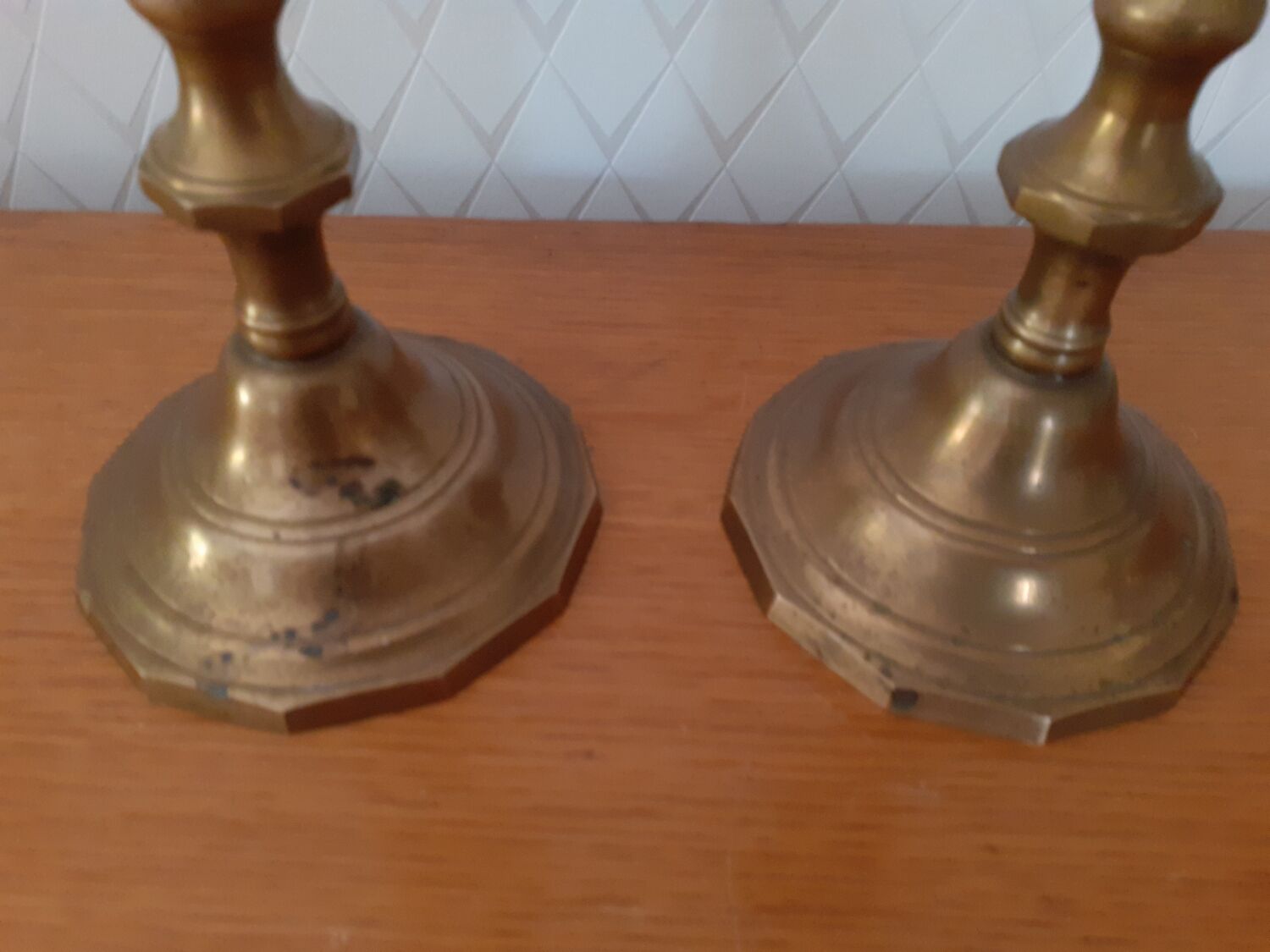 Pair of large bronze or brass candle holders