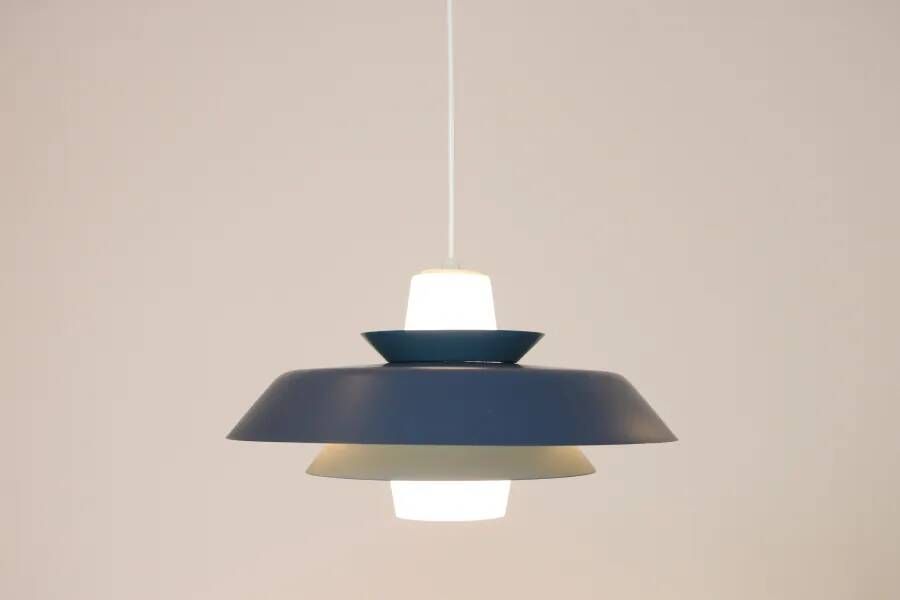Glass Vos Belysning Danish design pendant hanging lamp with blue shades