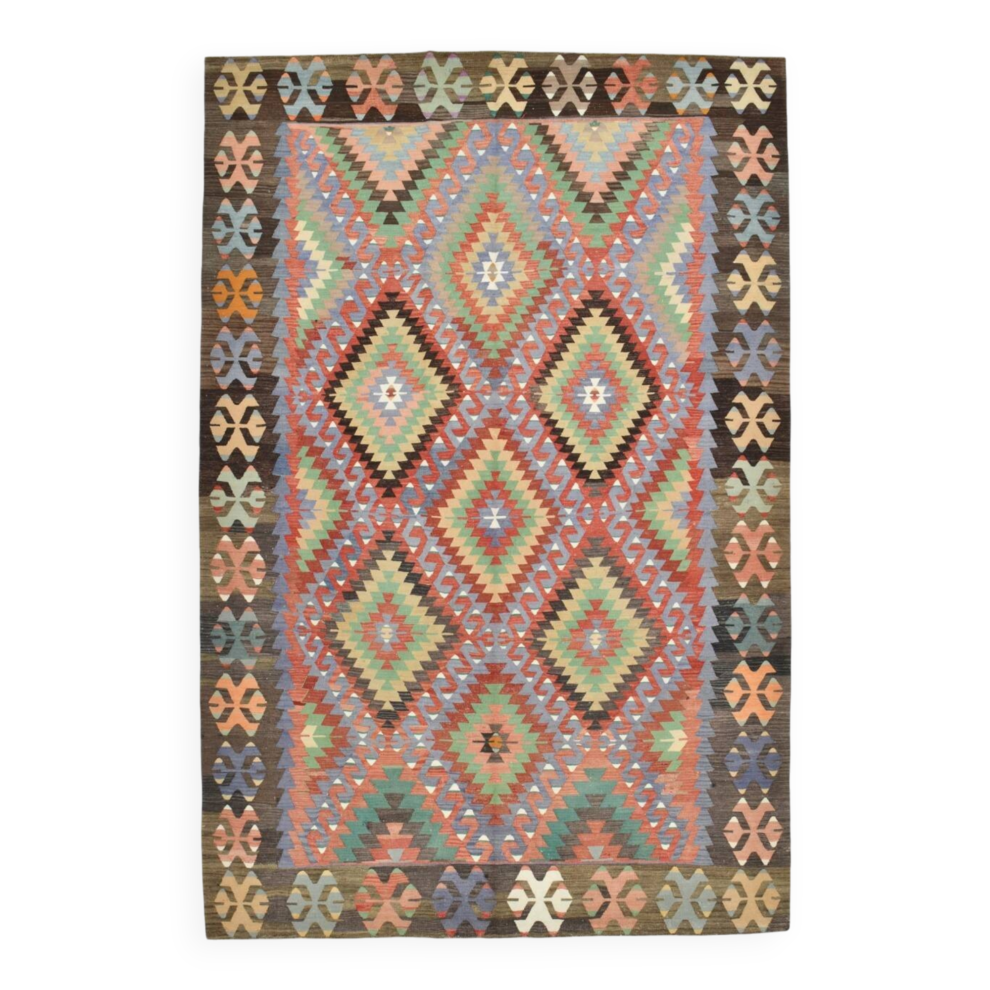 7x10 Multicolor Vintage Kilim Rug, Pattern Kilim Rug, 207x311 cm