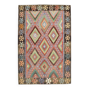 Tapis Kilim vintage multicolore 7x10, motif Kilim, 207x311 cm