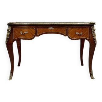 Antique French-style desk with green leather top and bronze mounts