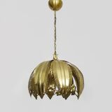 Vintage 80s gold metal palm leaf pendant light