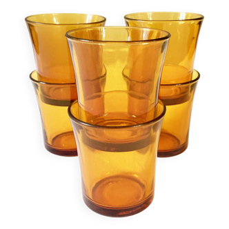 Verres Duralex en verre ambré, années 1970