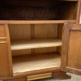 small Art Deco Parisian mid-century vintage 1950 oak sideboard with backsplash