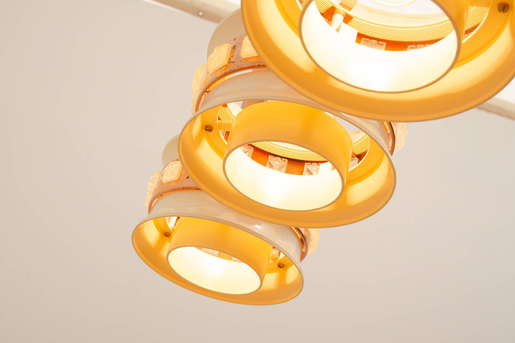 Vintage hanging lamp with three cut glass lampshades, Kamenický Šenov, 1970´s