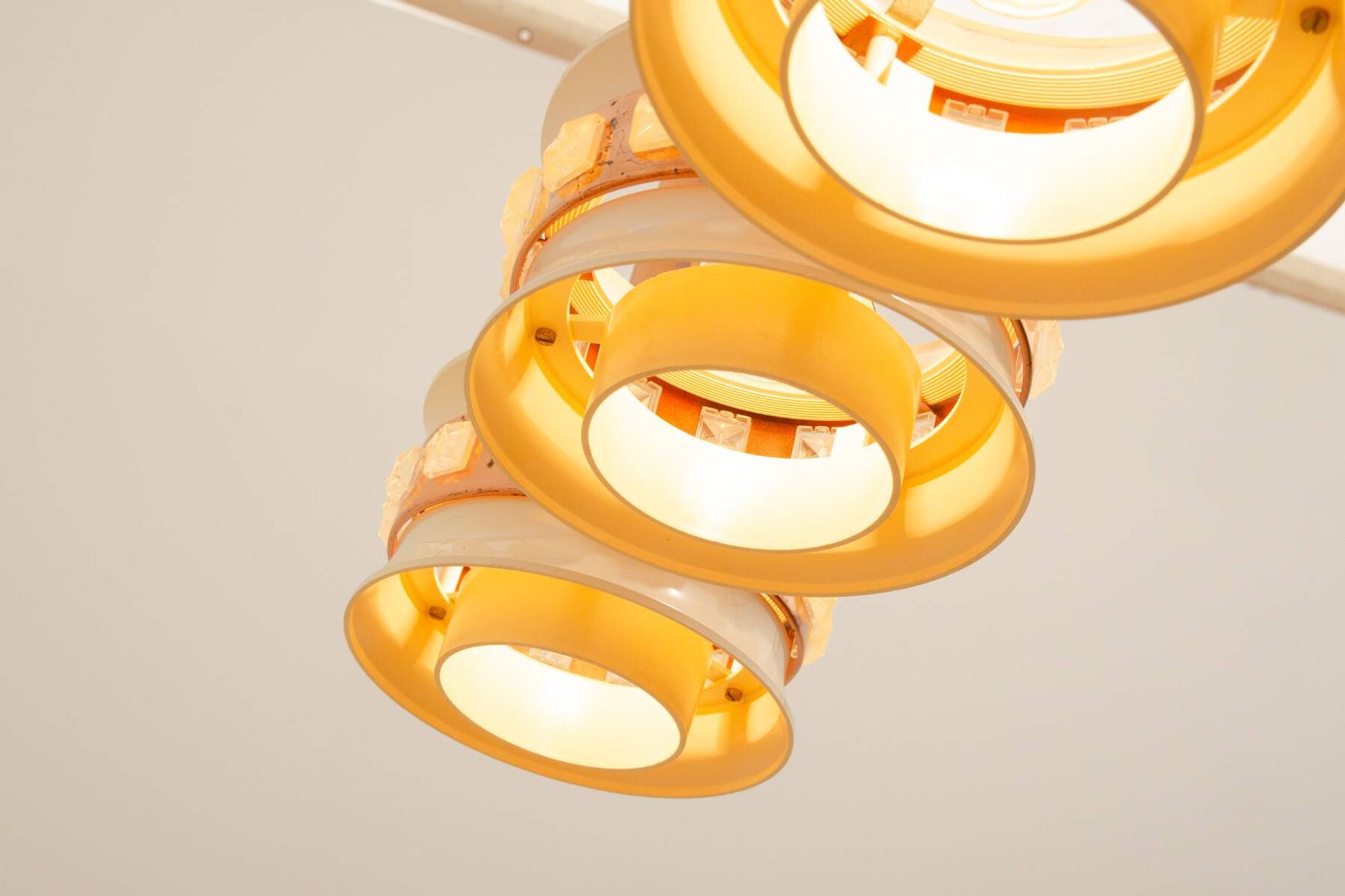 Vintage hanging lamp with three cut glass lampshades, Kamenický Šenov, 1970´s