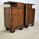 Vintage Art Deco Nightstands Pair Wooden Bedside Tables with Brass Har