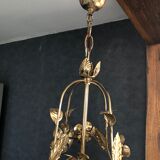 Lustre suspension en métal doré et pampilles