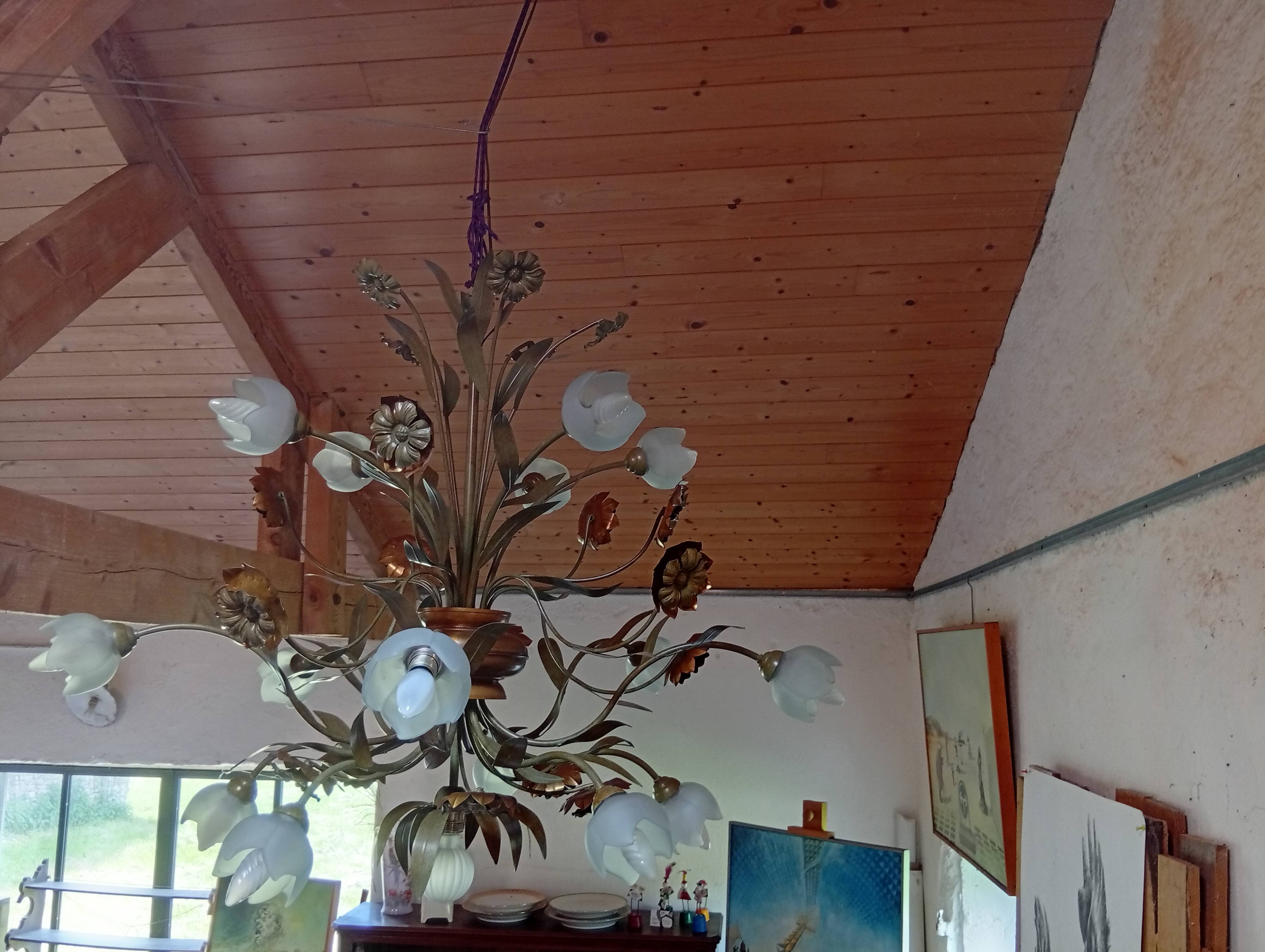 Monumental copper Florentine chandelier from the 1980s.