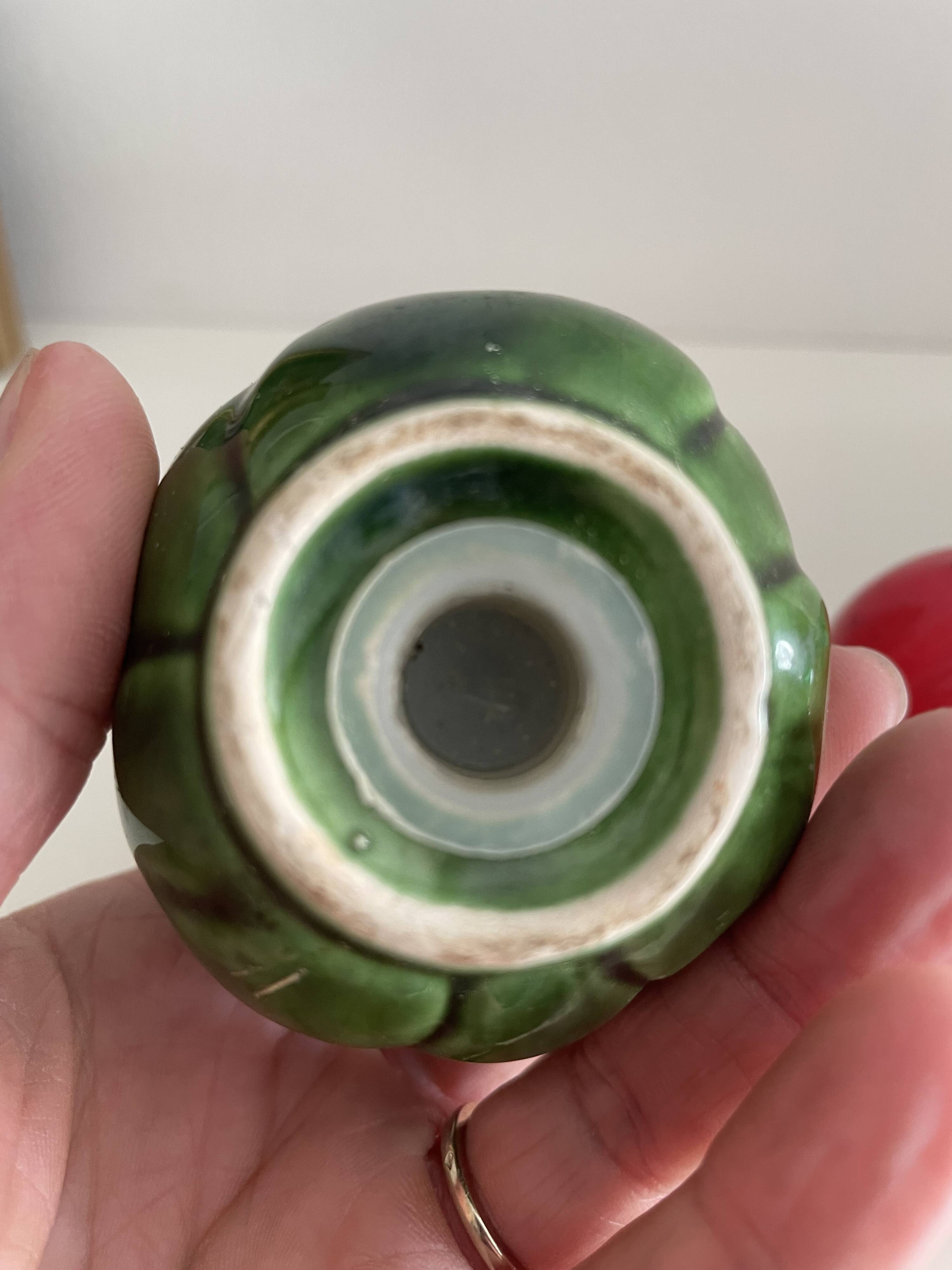 Ceramic artichoke tomato salt and pepper shakers in slip