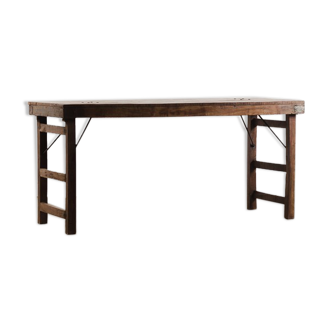 Foldable vintage industrial wooden console