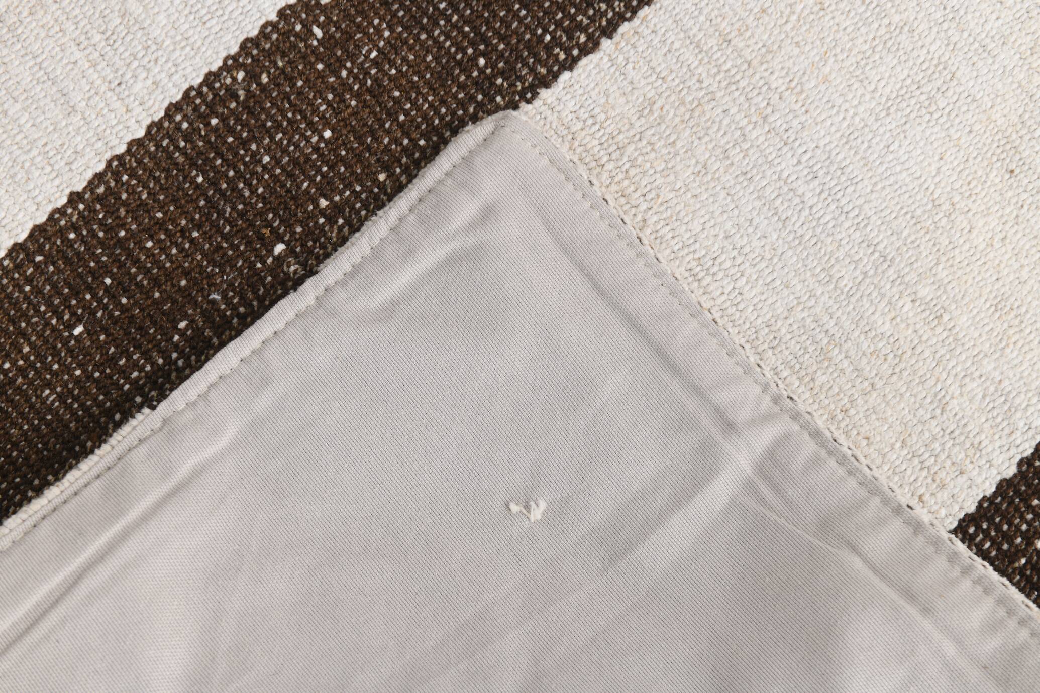 Short White Brown Turkish Kilim Runner Rug, 75x174Cm